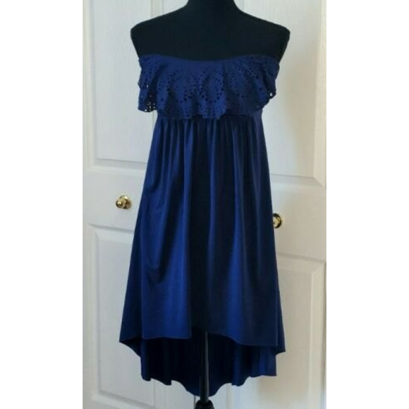 Laundry by Shelli Segal Blue Strapless Cocktail Dress High Low Fit & Flare Sz S - Picture 1 of 6